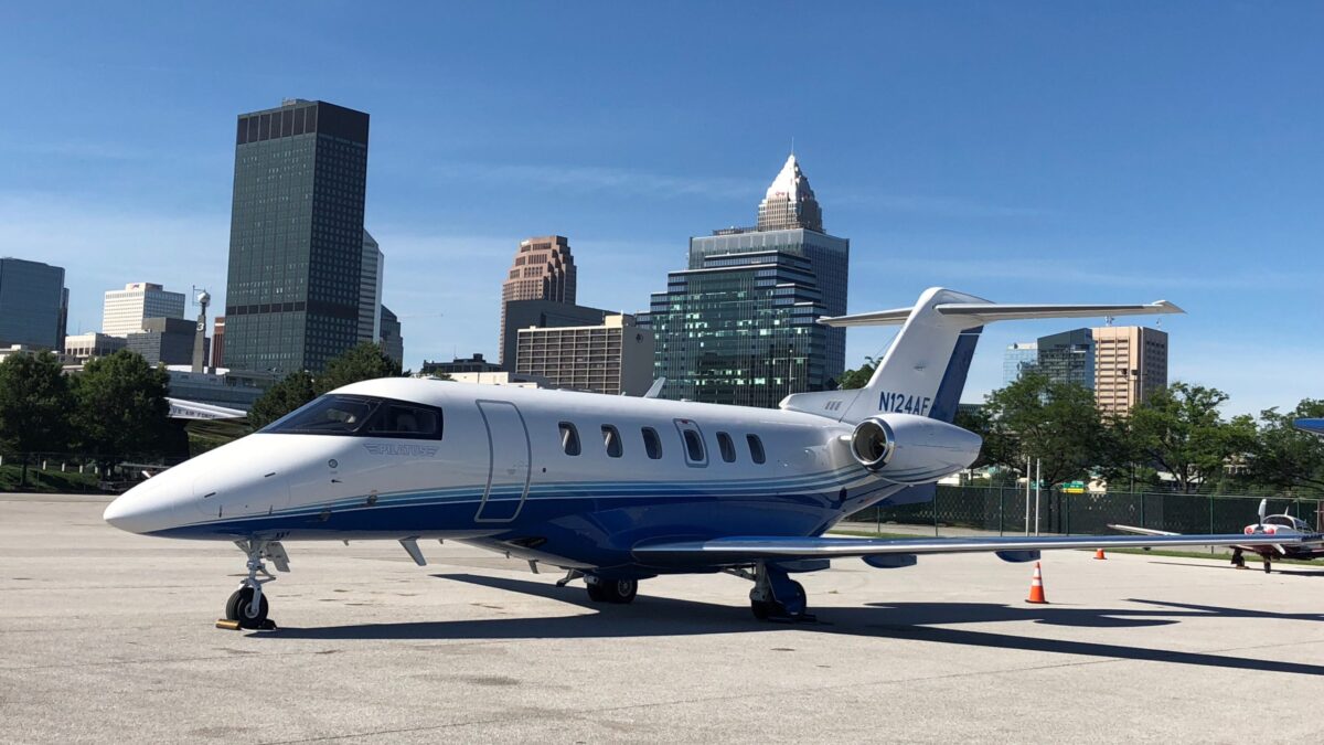 Pilatus PC-24 jet in Cleveland city